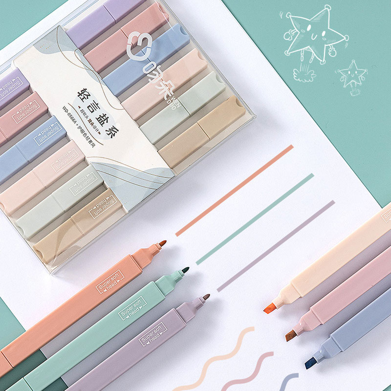 Pastel Highlighter Set Double Ended - 6 szt. Dwustronny zestaw zakreślaczy Kawaii